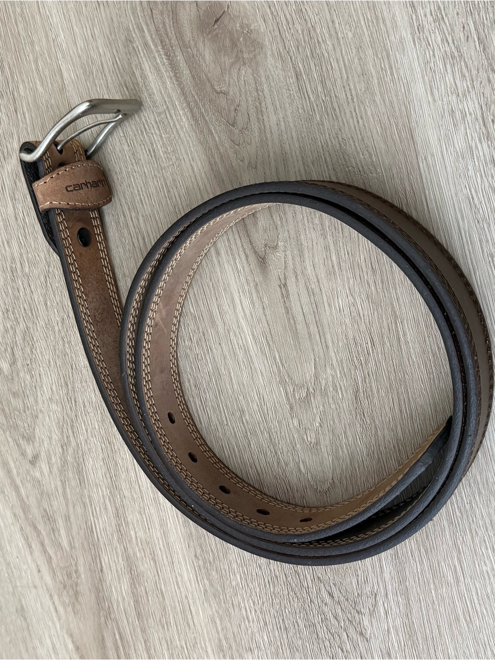 Carhartt Two-Tone Brown/Tan Leather Belt with Polished Buckle